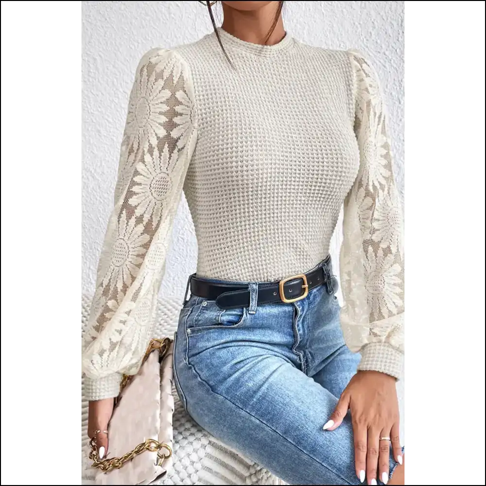 Beige Sunflower Mesh: I’m Wfle Knit-ty and i Know Things 🌻 - Long Sleeve Tops Shirts & on Sale Worldwide Shipping
