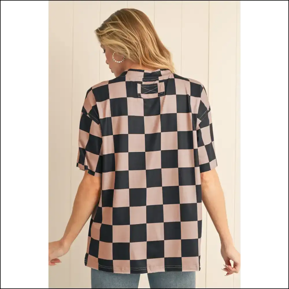 Beige Two Tone Checkered Tee: Rom-com Ready - t Shirts on Sale Worldwide Shipping