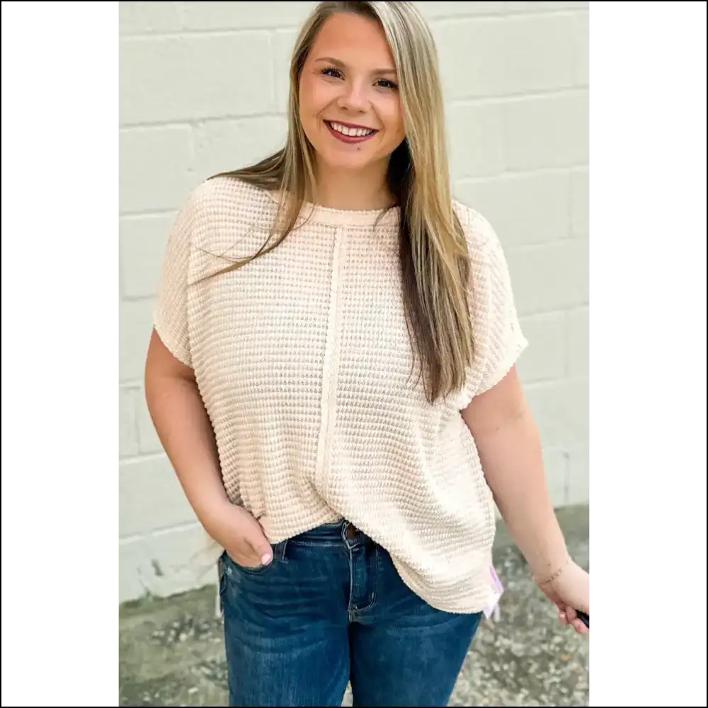 Beige Wfle Exposed Seam Top: so Comfy Youll Never Shower ๐ Needful Things - Plus Size Tops on Sale Worldwide Shipping