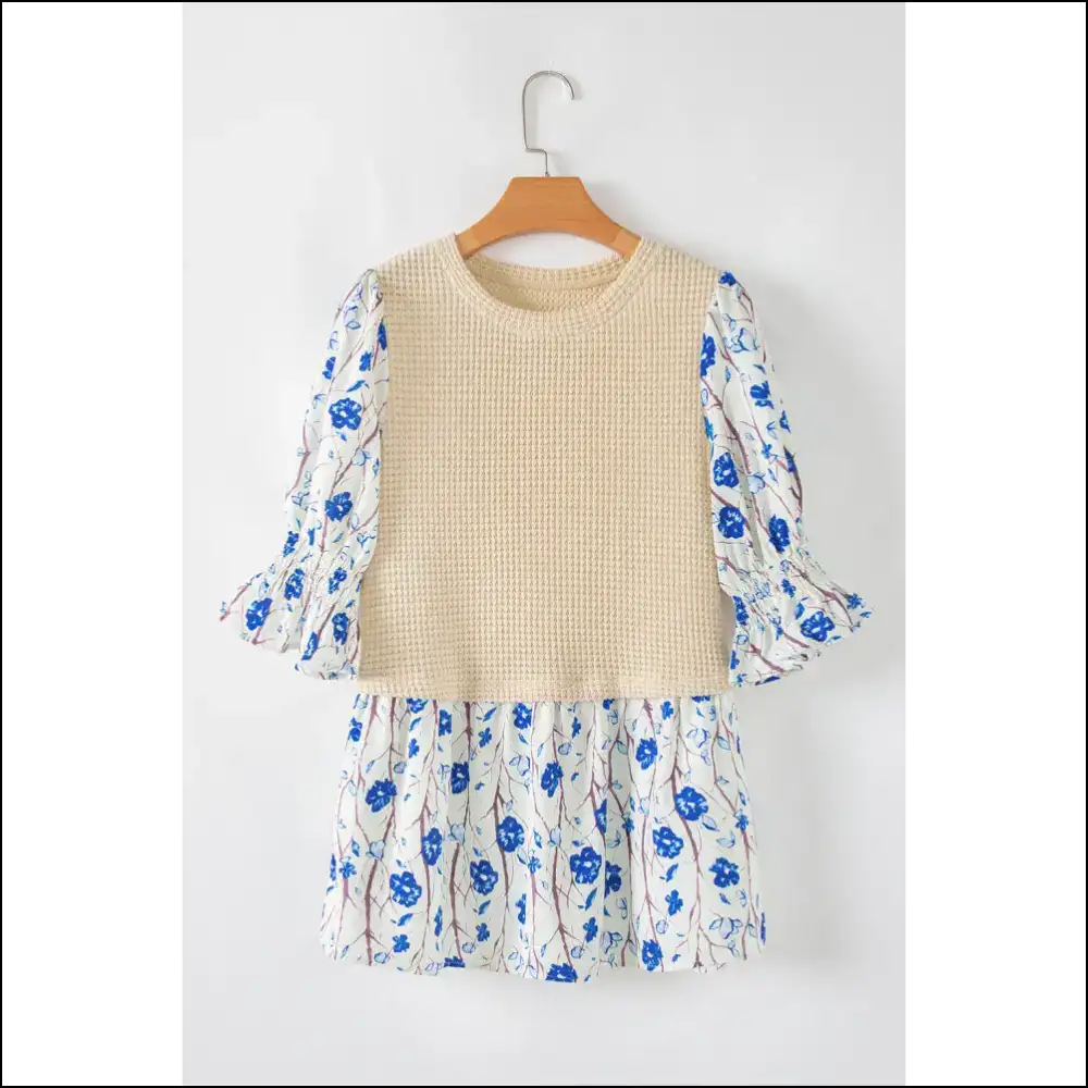 Beige Wfle Floral Patchwork Peplum: so Hot it Hurts 💔 - Blouses on Sale Worldwide Shipping