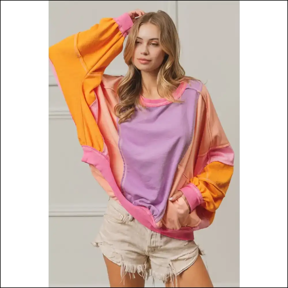 Bibi Color Block Exposed Seam Sweatshirt with Pockets - Sweatshirts & Hoodies on Sale Worldwide Shipping