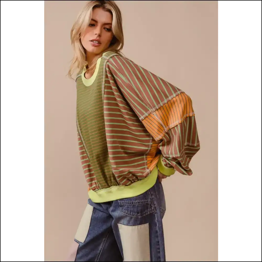 Bibi Color Block Striped Sweatshirt – Trendy & Chic - Sweatshirts Hoodies on Sale Worldwide Shipping