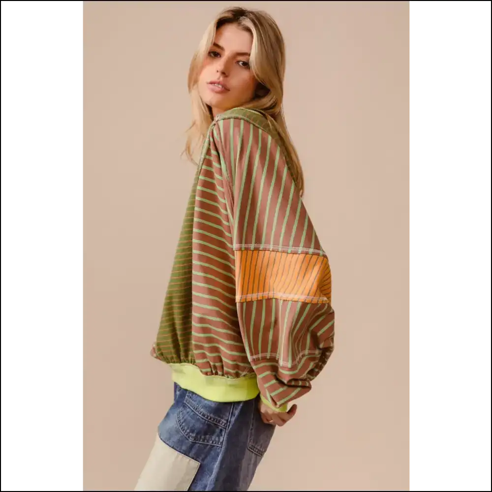 Bibi Color Block Striped Sweatshirt – Trendy & Chic - Sweatshirts Hoodies on Sale Worldwide Shipping