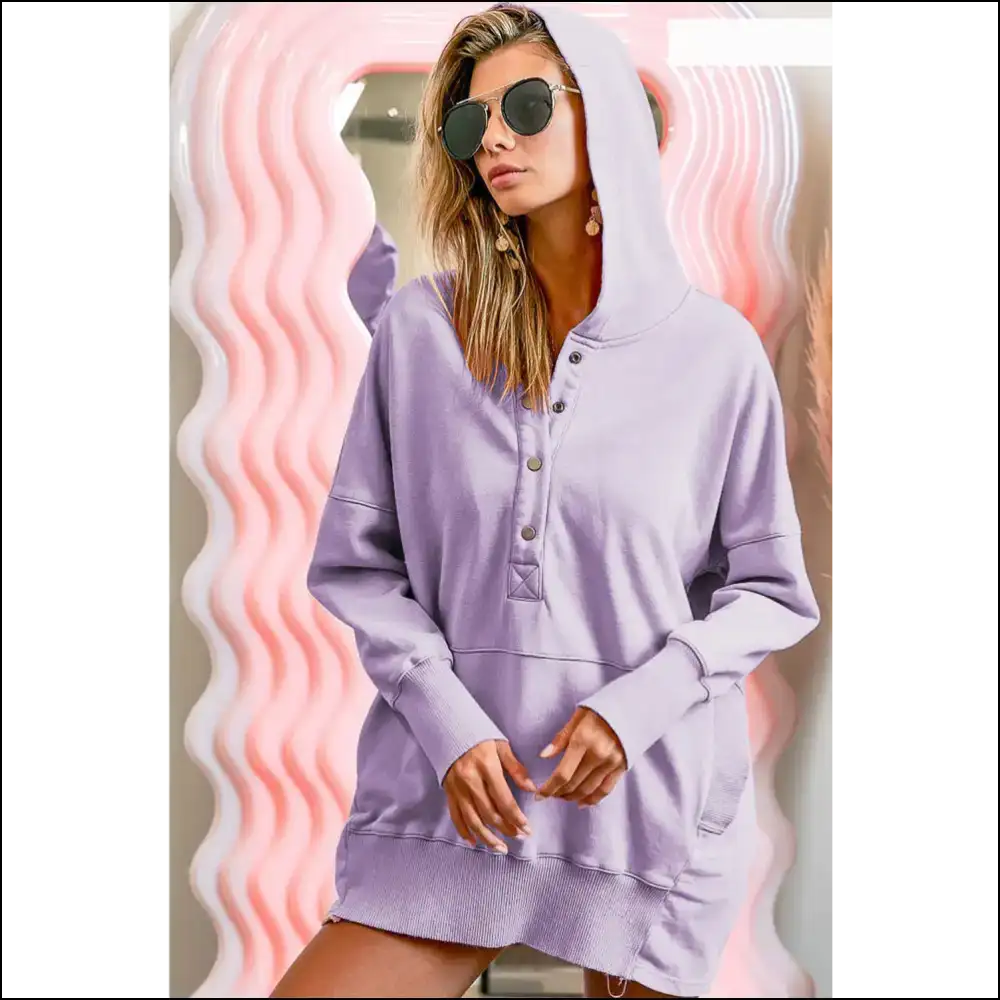 Bibi Half Snap Dropped Shoulder Hoodie - Lavender / s - Hoodies Sweatshirts & on Sale Worldwide Shipping