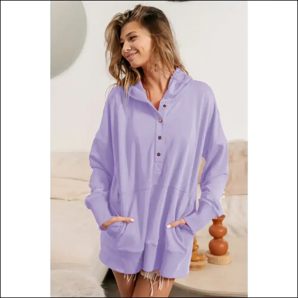 Bibi Half Snap Dropped Shoulder Hoodie - Hoodies Sweatshirts & on Sale Worldwide Shipping
