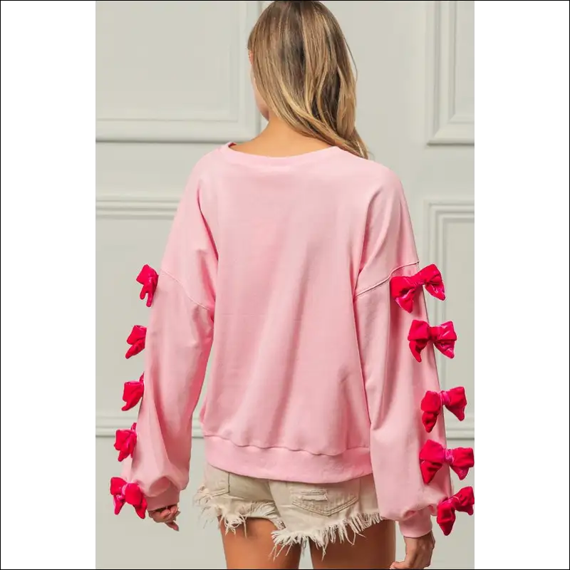 Bibi Velvet Ribbon Bows Long Sleeve Sweatshirt - Sweatshirts & Hoodies on Sale Worldwide Shipping