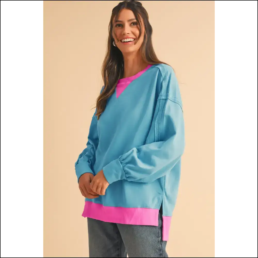 Big Blue Hug: the Oversized Sweatshirt of your Dreams (and Nightmares) π Needful Things Contrast Trim! - Sweatshirts & Hoodies on Sale