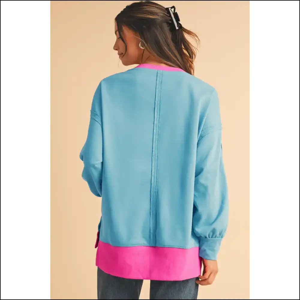 Big Blue Hug: the Oversized Sweatshirt of your Dreams (and Nightmares) π Needful Things Contrast Trim! - Sweatshirts & Hoodies on Sale