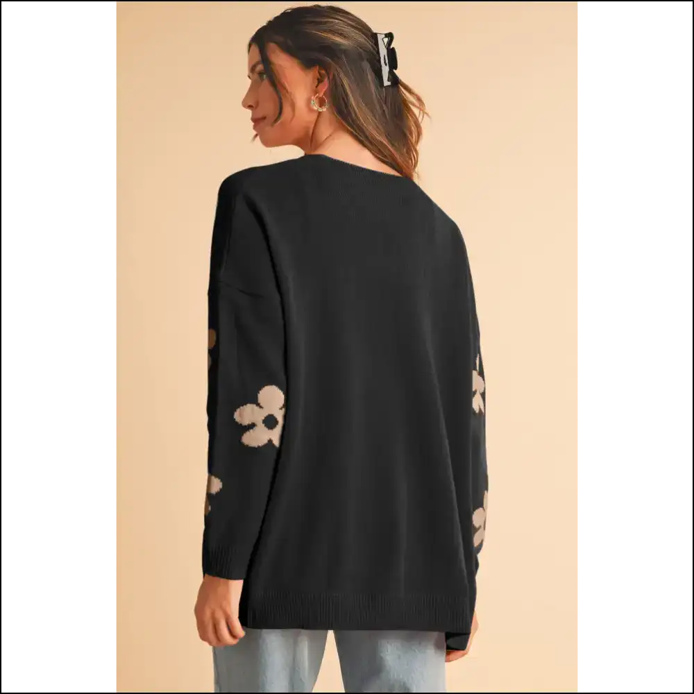 Black 60s Vintage Flower Drop Shoulder Cardigan: Needful Things 🌼 - Pink / s - Cardigans on Sale Worldwide Shipping