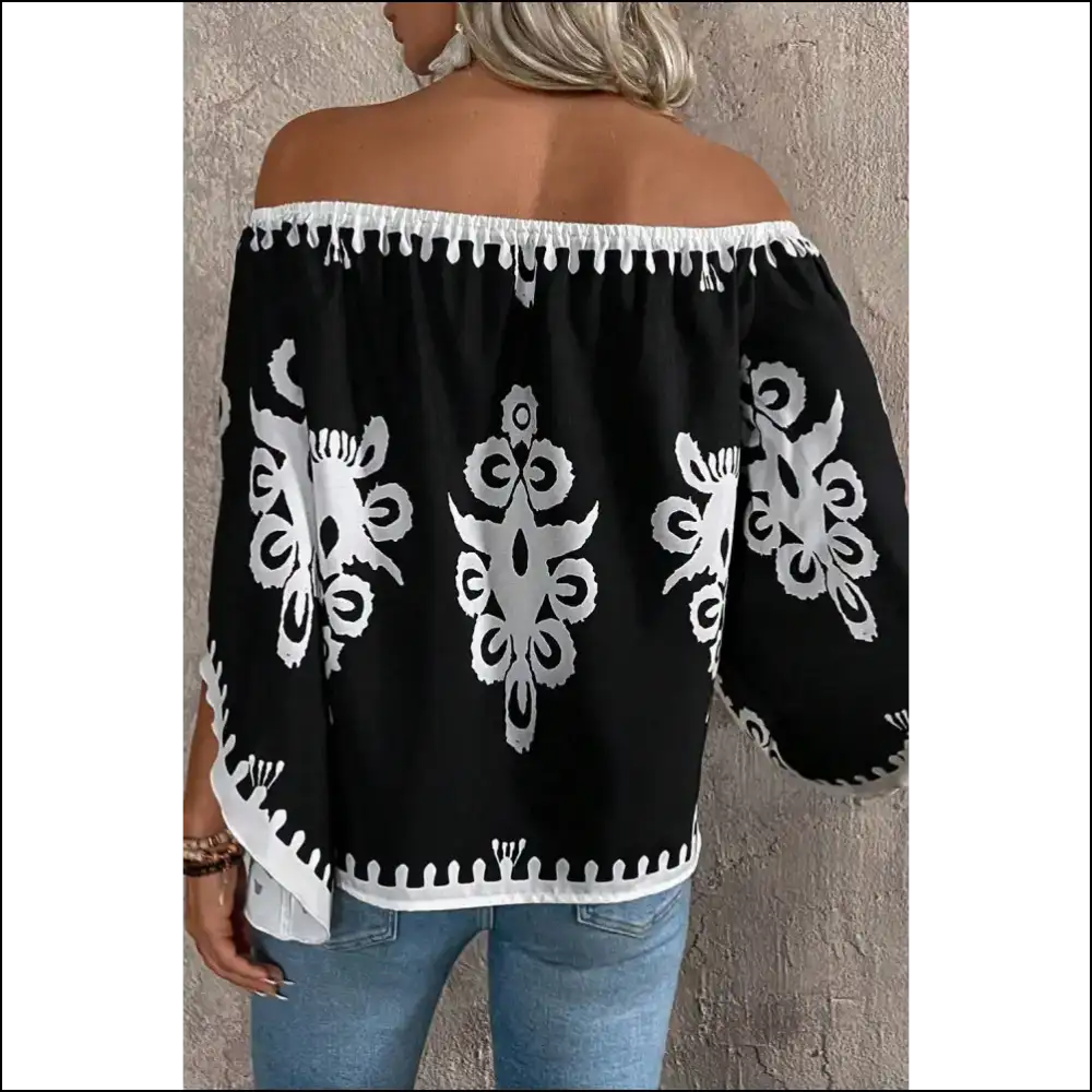 Black Abstract Print Blouse Bohemian Rhapsody in Fabric - Blouses on Sale Worldwide Shipping