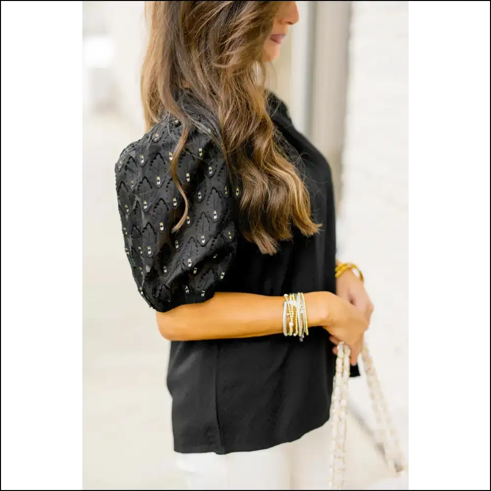 Black Bubble Sleeve Patchwork: Instant Fashionista! ✨ Needful Things - Blouses on Sale Worldwide Shipping