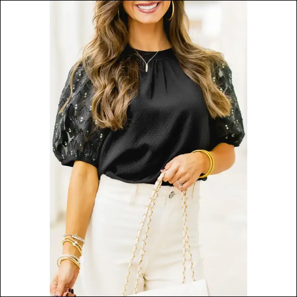 Black Bubble Sleeve Patchwork: Instant Fashionista! ✨ Needful Things - s - Blouses on Sale Worldwide Shipping