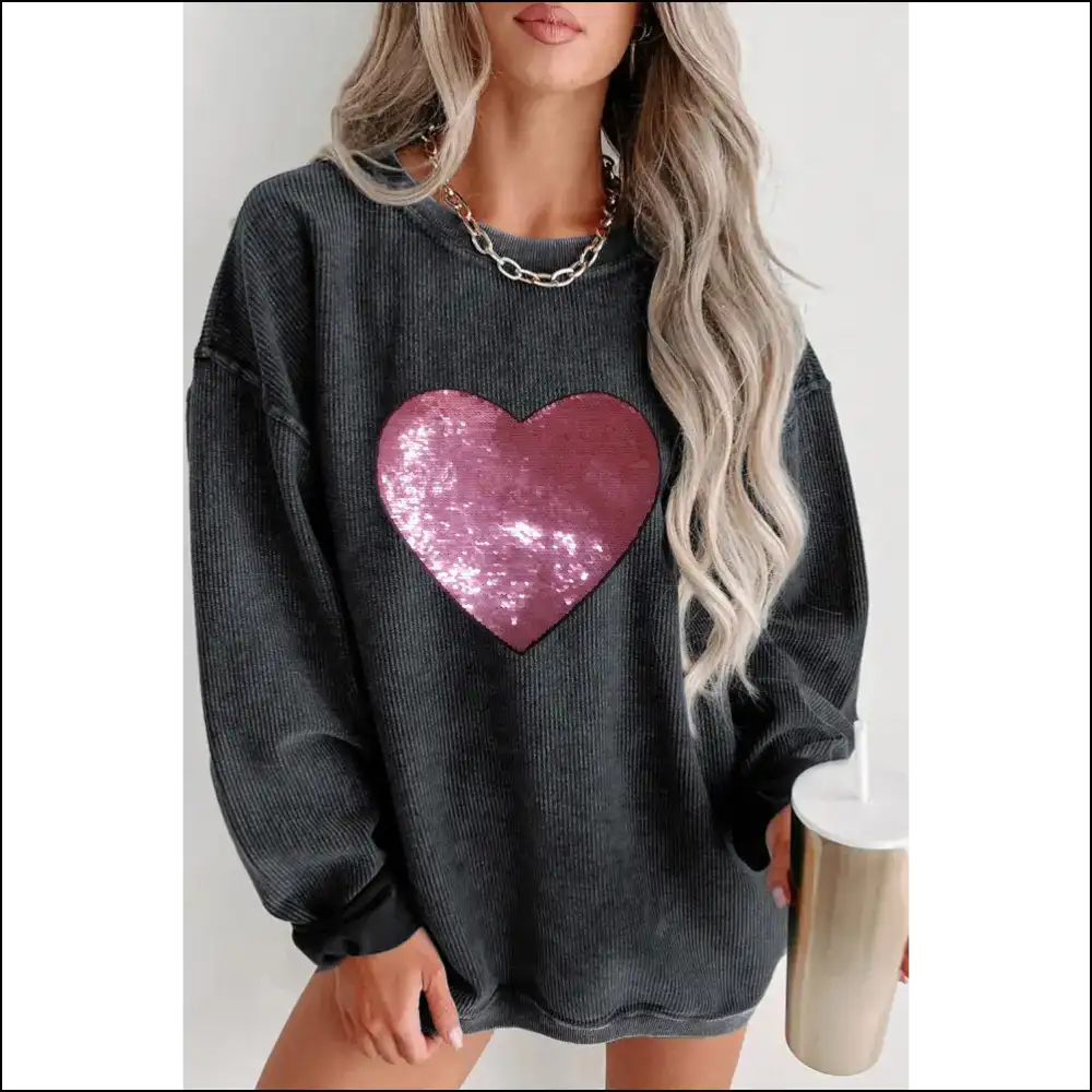 Black Corded Sequin Heart: Sweatshirt Fabulous! ✨ Needful Things - s - Graphic Sweatshirts & Hoodies on Sale Worldwide Shipping