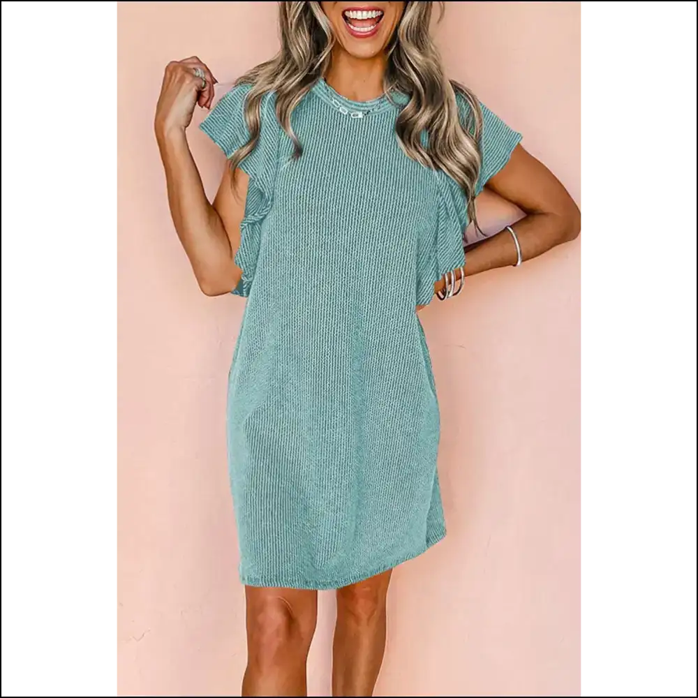 Black Crinkle Rib Mini Dress: Sexy Even Ter a Monday π Needful Things - Aruba Blue / s - Short Dresses on Sale Worldwide Shipping