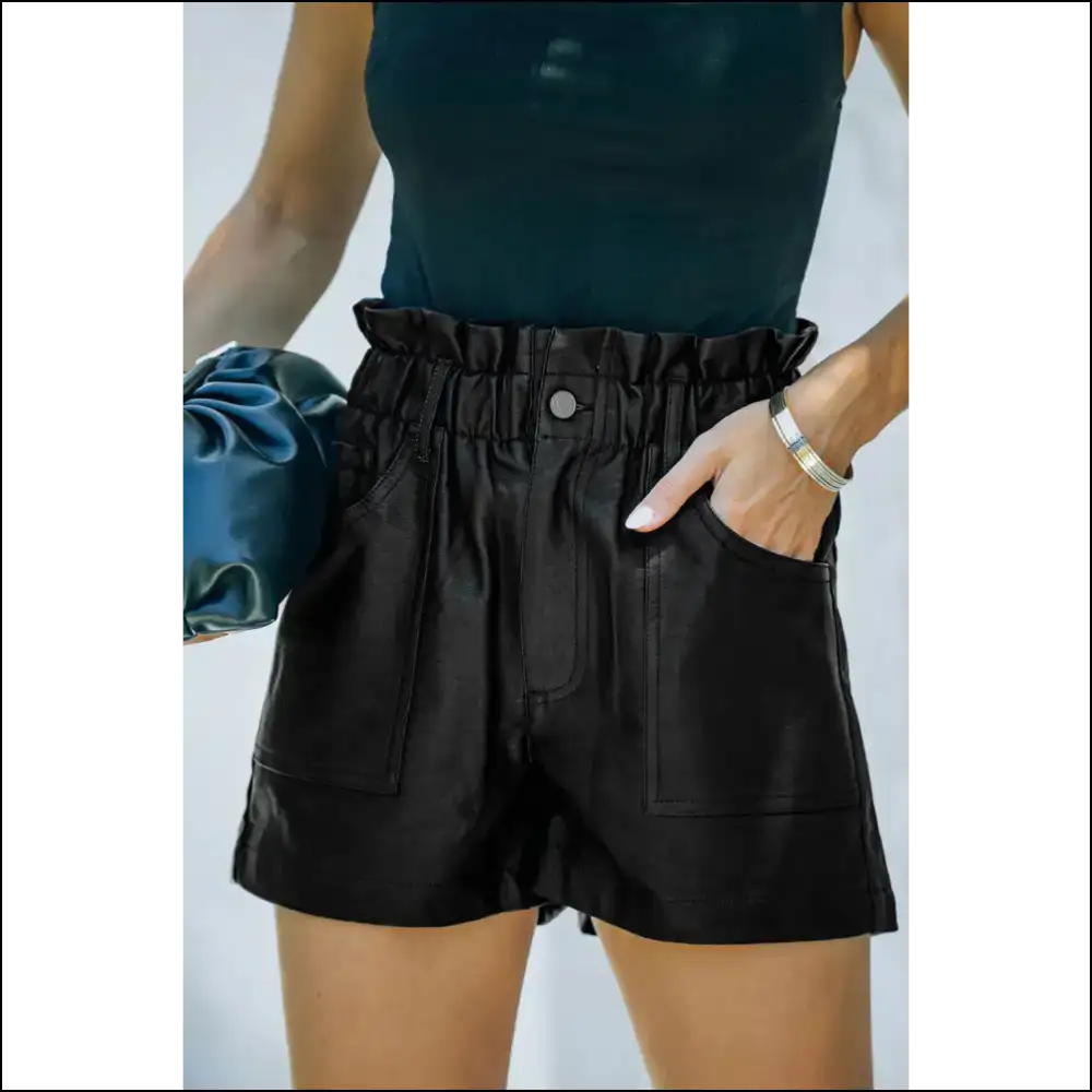 Black Faux Leather Frill Waist Shorts: Dangerously Cute π₯ Needful Things - Shorts on Sale Worldwide Shipping
