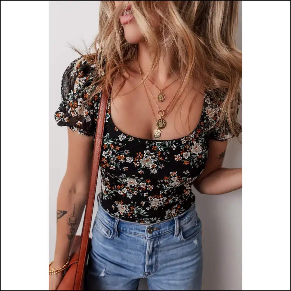 Black Floral Bodysuit: Unleash your Inner Goddess () - Bodysuit on Sale Worldwide Shipping