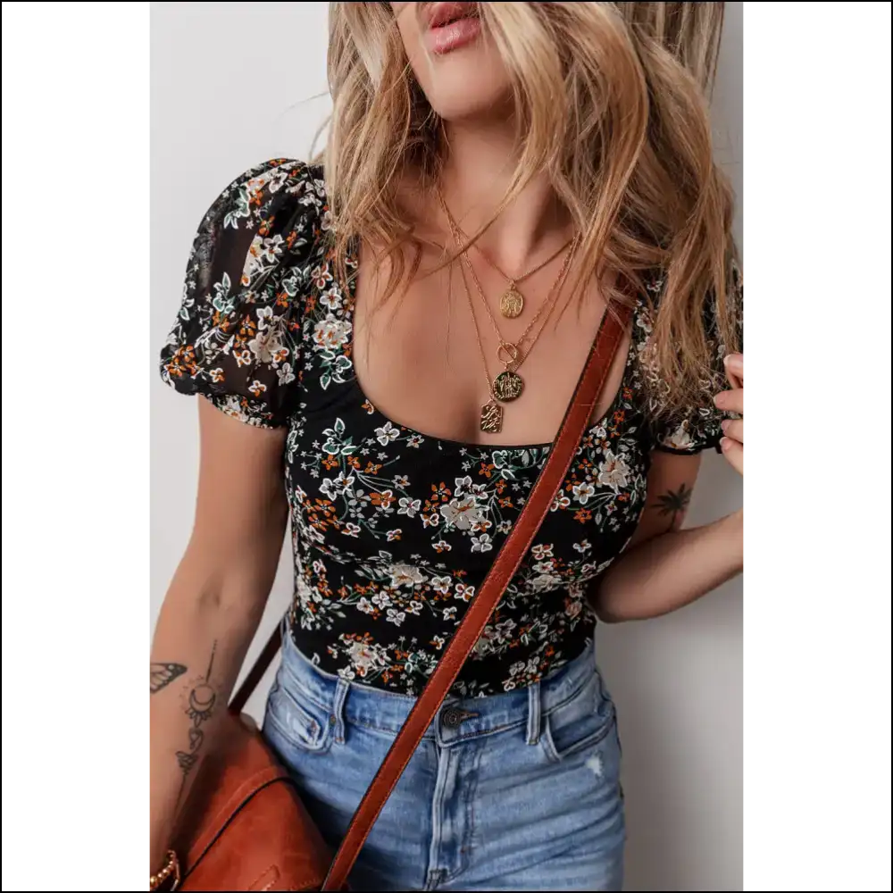 Black Floral Bodysuit: Unleash your Inner Goddess () - Bodysuit on Sale Worldwide Shipping