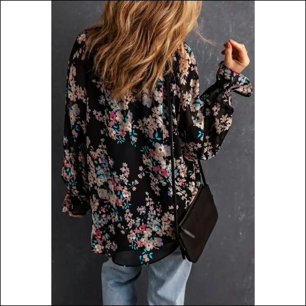 Black Floral Boho Chiffon Blouse Goddess Alert - Blouses on Sale Worldwide Shipping