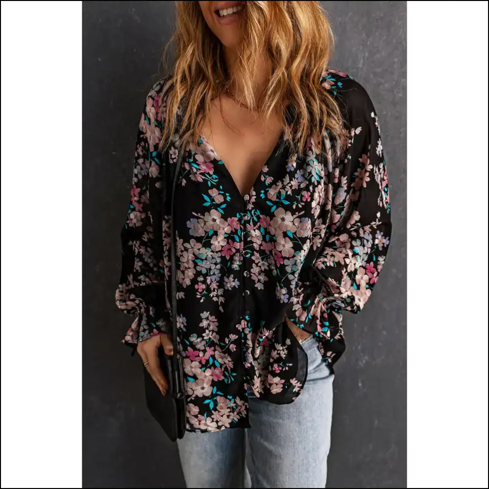 Black Floral Boho Chiffon Blouse Goddess Alert - Blouses on Sale Worldwide Shipping