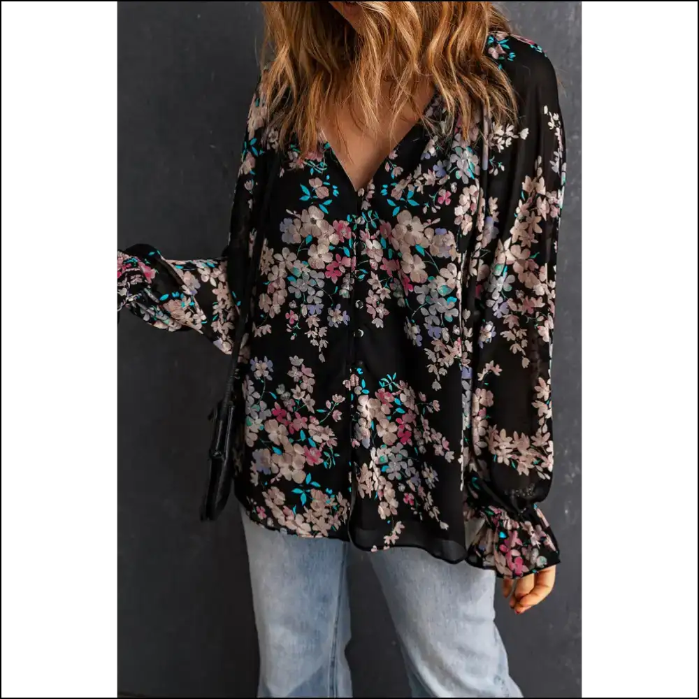 Black Floral Boho Chiffon Blouse Goddess Alert - Xs - Blouses on Sale Worldwide Shipping