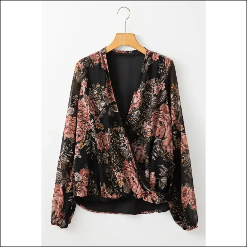 Black Floral Criss Cross v Neck: Bow Down Bitches π Needful Things - Blouses on Sale Worldwide Shipping