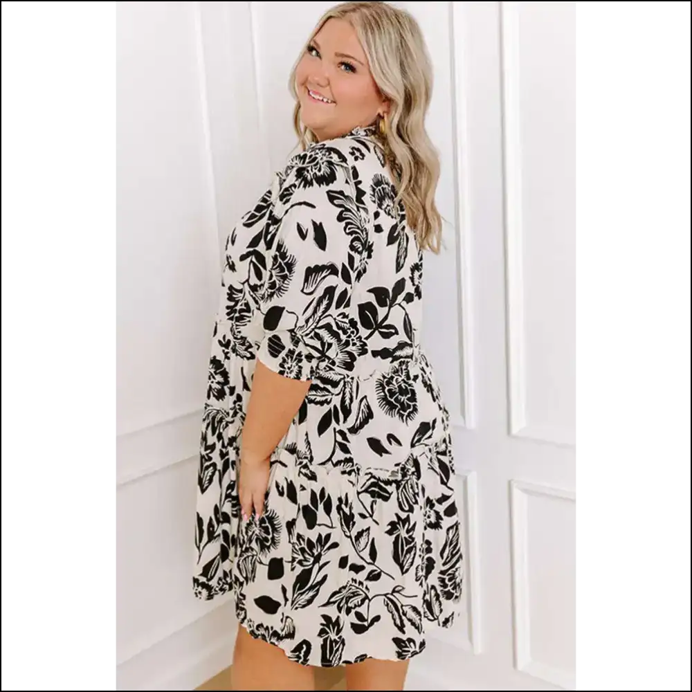 Black Floral Frill Neck Mini Dress: Finally Fabulous! π Needful Things - Plus Size Dresses on Sale Worldwide Shipping