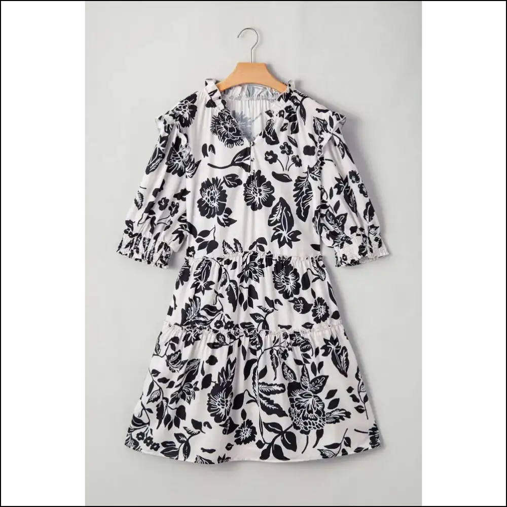 Black Floral Frill Neck Mini Dress: Finally Fabulous! π Needful Things - Plus Size Dresses on Sale Worldwide Shipping