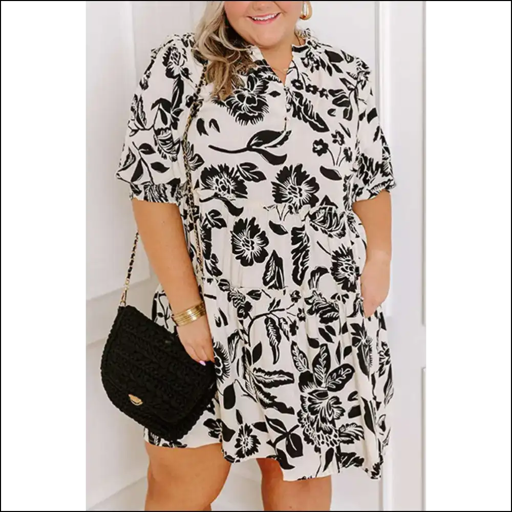 Black Floral Frill Neck Mini Dress: Finally Fabulous! π Needful Things - 1x - Plus Size Dresses on Sale Worldwide Shipping