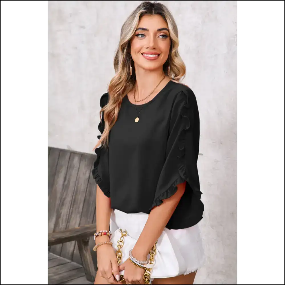 Black Frill Trim Blouse: so Chic it Hurts (in a Good Way) Needful Things - Blouses on Sale Worldwide Shipping
