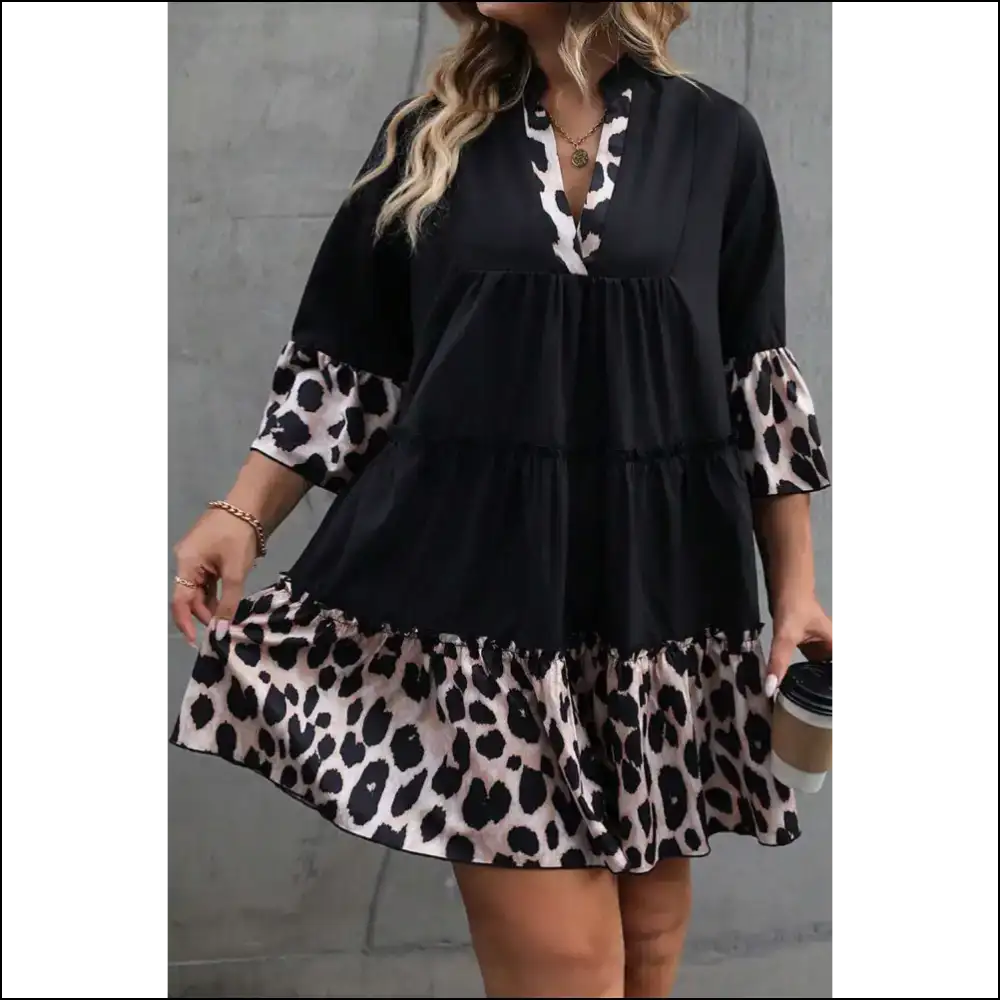 Black Leopard Size Dress: Purr-fectly Patchy! π Needful Things! 1x - Plus Dresses on Sale Worldwide Shipping