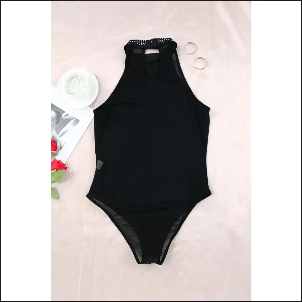 Black Rhinestone Bodysuit: Sparkle Like you Owe the Bank ✨ - Bodysuit on Sale Worldwide Shipping