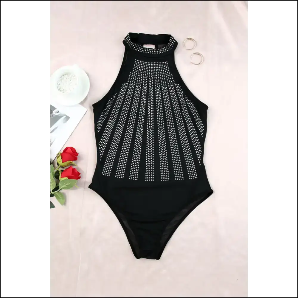 Black Rhinestone Bodysuit: Sparkle Like you Owe the Bank ✨ - Bodysuit on Sale Worldwide Shipping