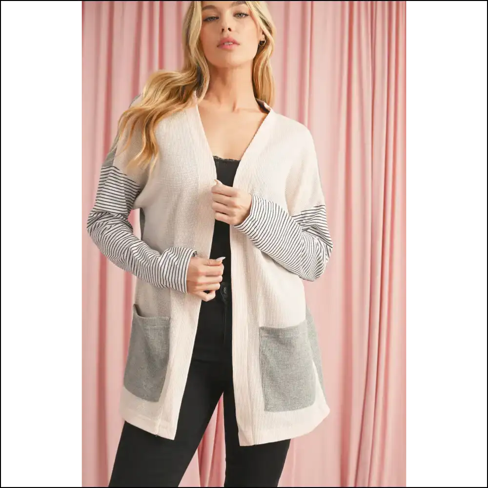 Black Striped Patchwork Cardigan: Cozy Chicish 🖤 - Cardigans on Sale Worldwide Shipping
