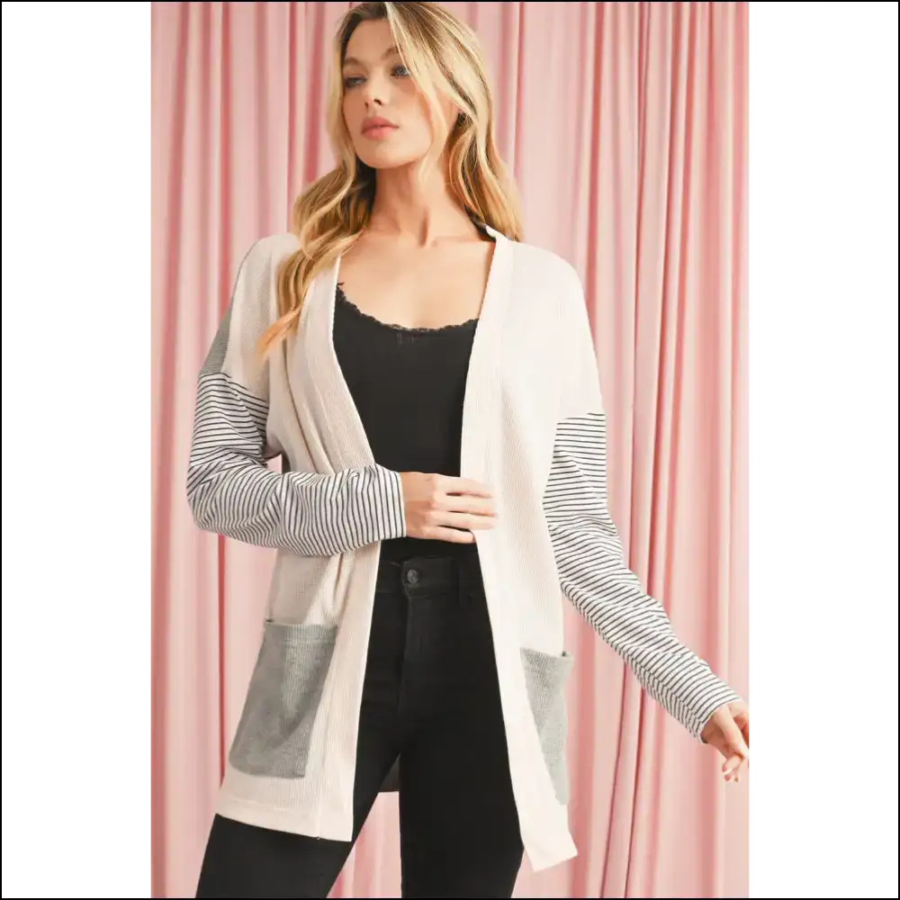 Black Striped Patchwork Cardigan: Cozy Chicish 🖤 - Stripe / s - Cardigans on Sale Worldwide Shipping