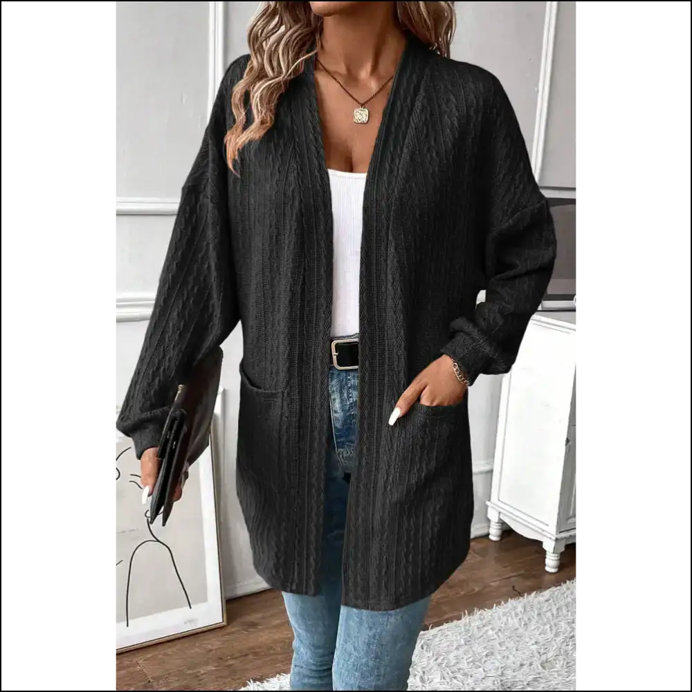 Black Textured Knit Cardigan: Because Adulting is Cold 🖤 Needful Things - s - Cardigans on Sale Worldwide Shipping