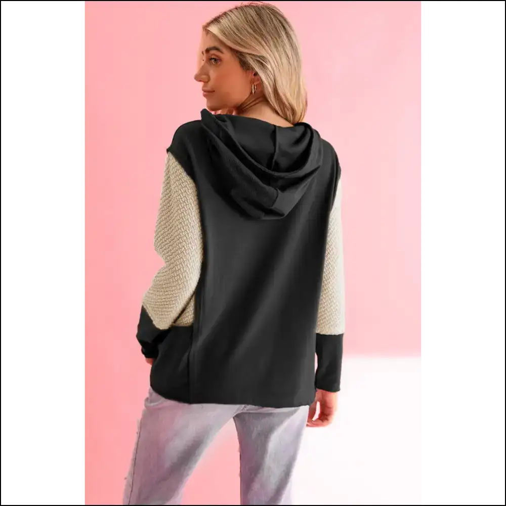 Black Textured Splicing Sleeve Hoodie: your New Bestie! Needful Things - Sweatshirts & Hoodies on Sale Worldwide Shipping
