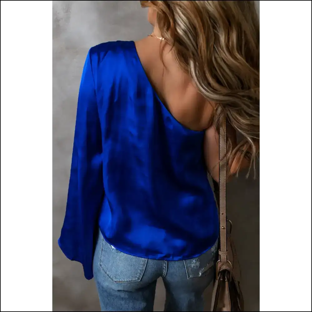 Blue Asymmetric Sass: Dark Blouse ๐ - Blouses on Sale Worldwide Shipping