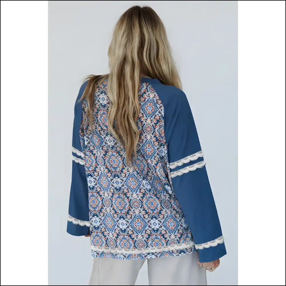 Blue Boho Blouse: Turning Heads (lace Ricrac Raglan Sleeve) - Blouses on Sale Worldwide Shipping