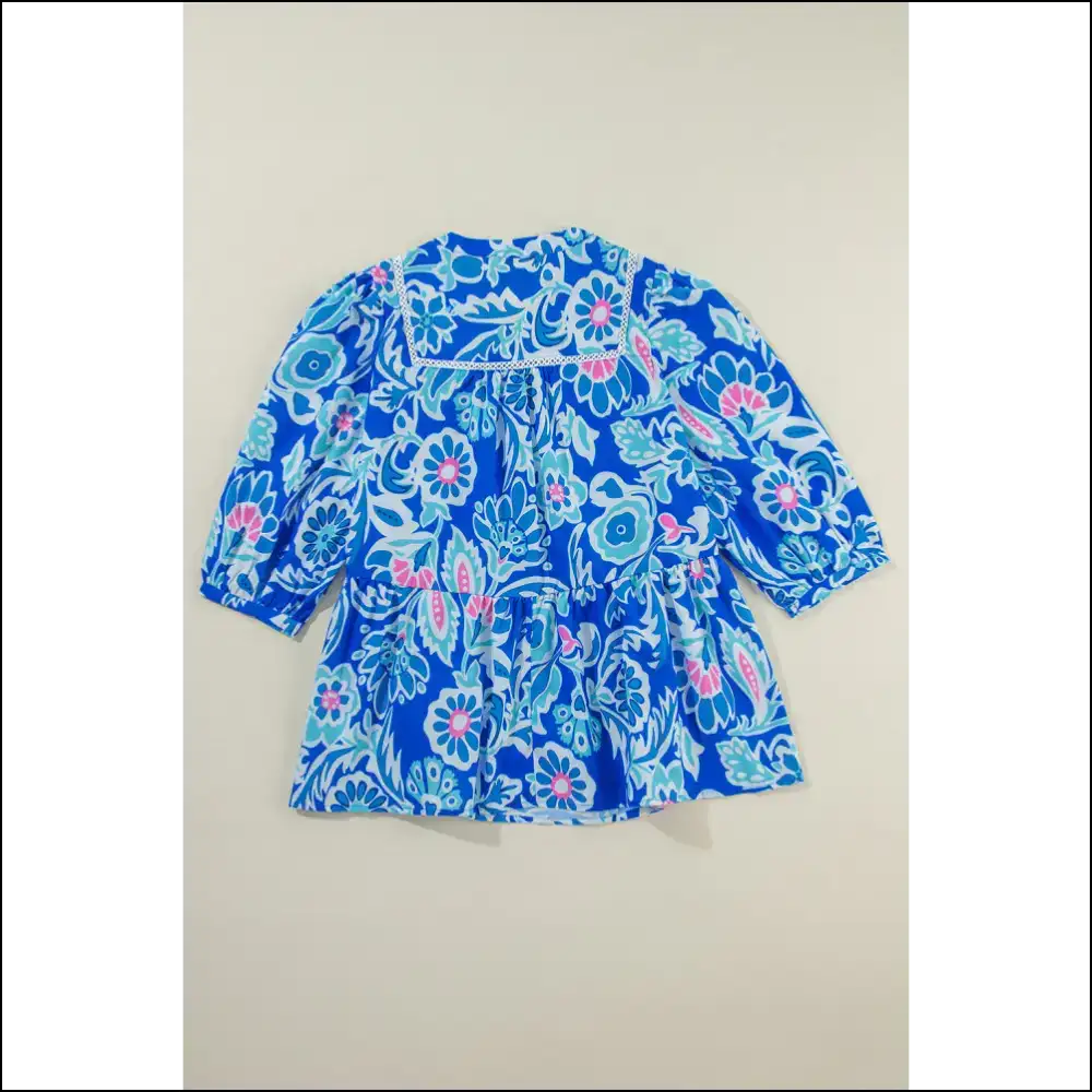 Blue Boho Floral: from Blah to Bam! 💥 Needful Things Neck Peplum Blouse - Blouses on Sale Worldwide Shipping