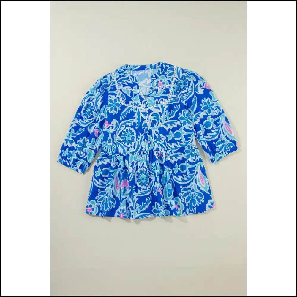 Blue Boho Floral: from Blah to Bam! 💥 Needful Things Neck Peplum Blouse - s - Blouses on Sale Worldwide Shipping