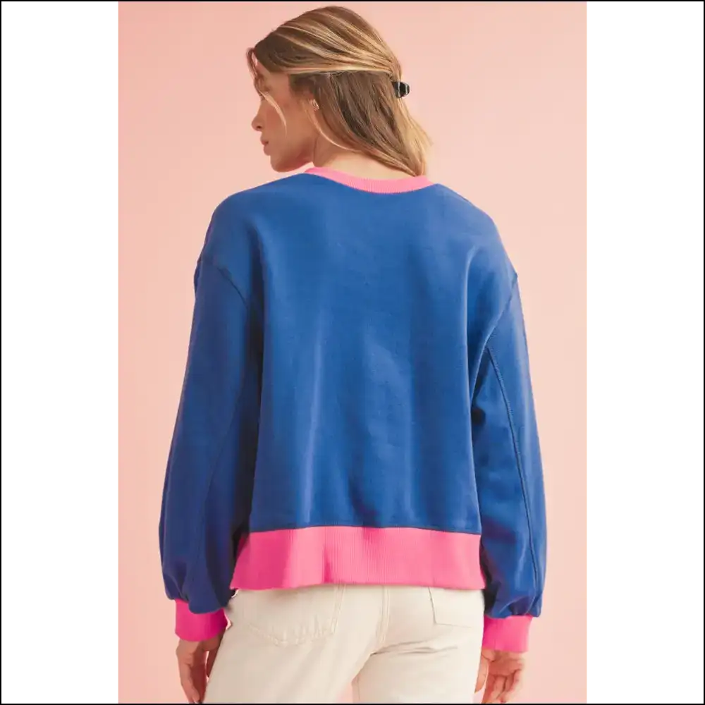 Blue Contrast Trim Bubble Sleeve: so Comfy It’s! Sweatshirts & Hoodies on Sale Worldwide Shipping
