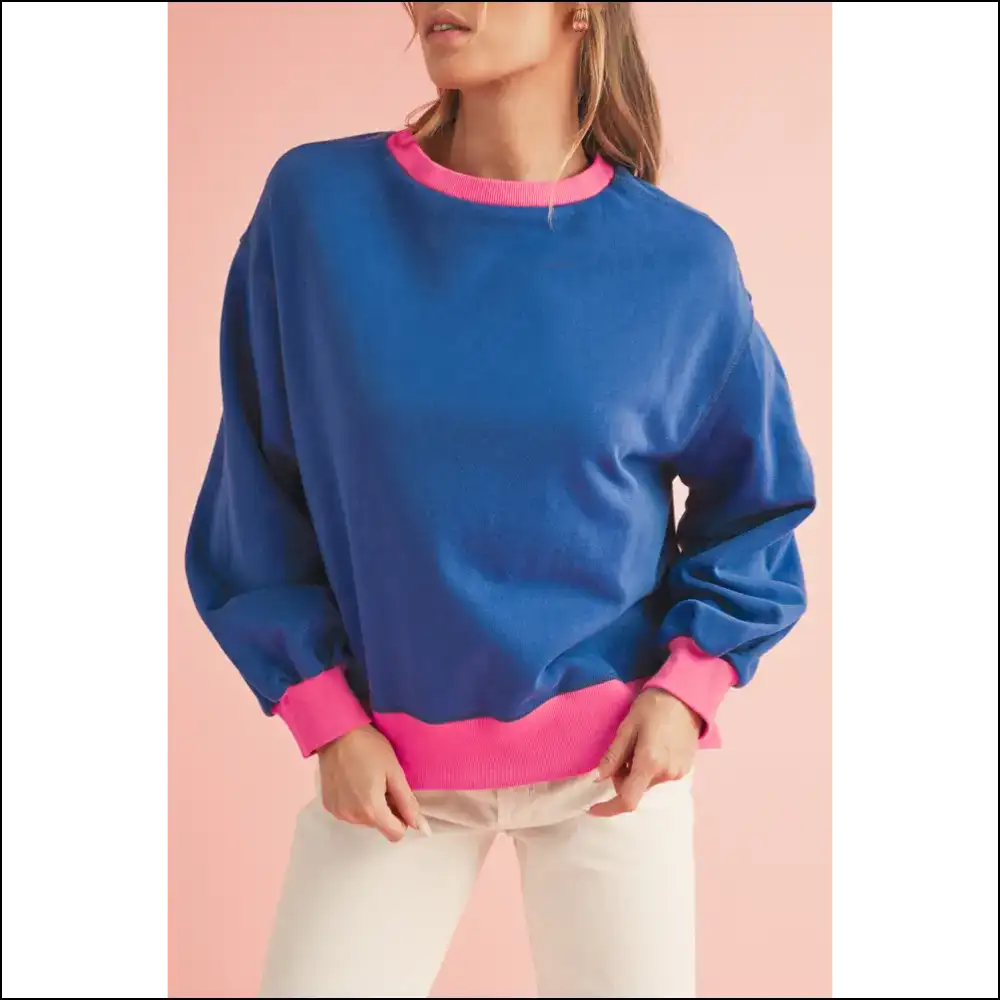 Blue Contrast Trim Bubble Sleeve: so Comfy It’s! s - Sweatshirts & Hoodies on Sale Worldwide Shipping
