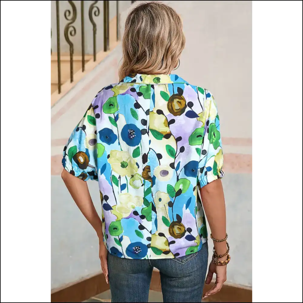 Blue Floral Boho Blouse: Ditch the Drama Bloom 🌸 Needful Things - Blouses on Sale Worldwide Shipping