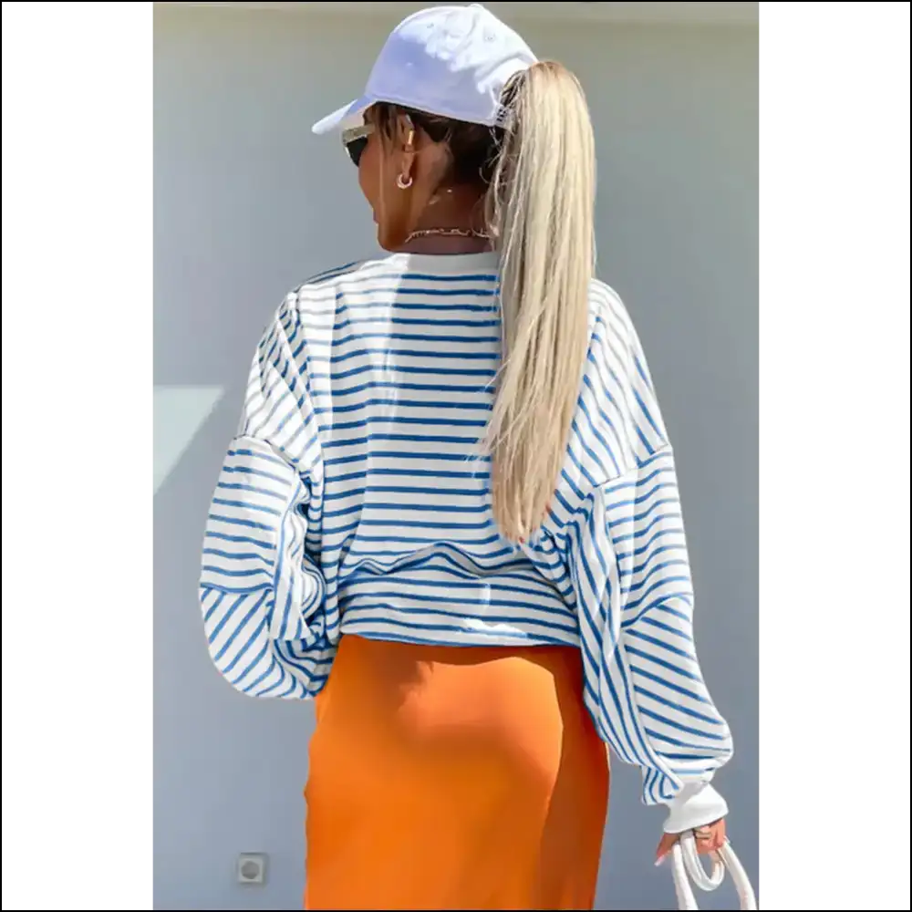 Blue Stripe Drop Shoulder: Needful Things Fabulousness! ππ - Sweatshirts & Hoodies on Sale Worldwide Shipping