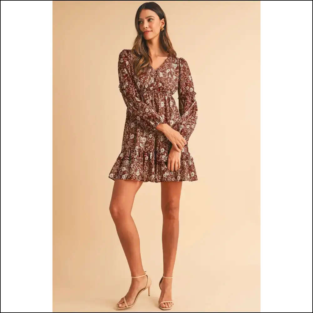 Boho Brown Floral Mini Dress: Head-turning! π» - Short Dresses on Sale Worldwide Shipping