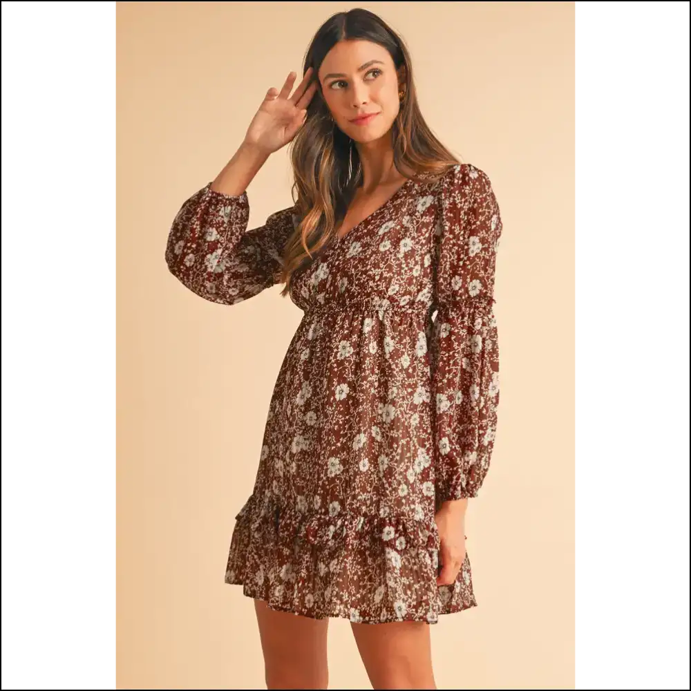 Boho Brown Floral Mini Dress: Head-turning! π» - Short Dresses on Sale Worldwide Shipping