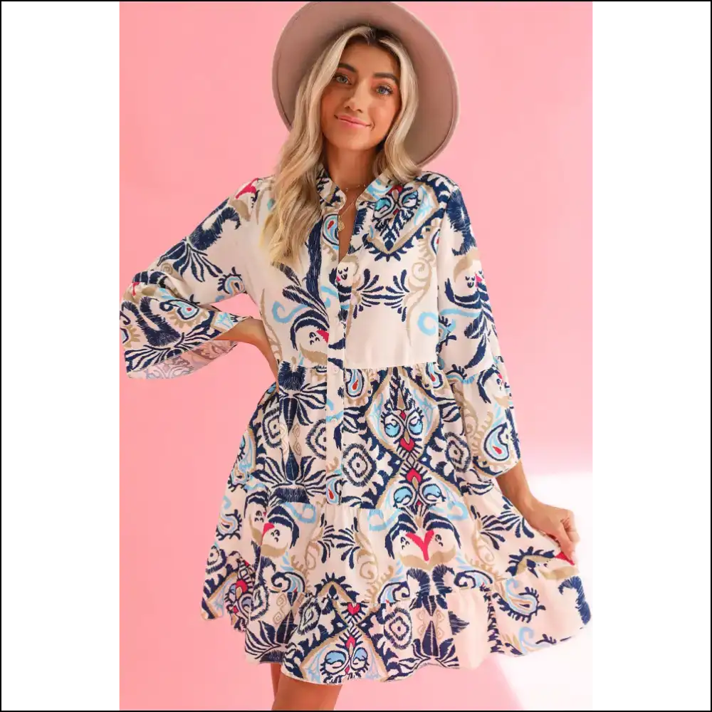 Boho Chic Green Ethnic Print Mini Dress: Dress Like you Own the Joint π Needful Things - White / s - Short Dresses on Sale Worldwide