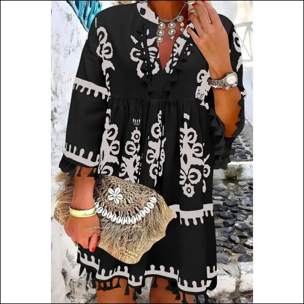 Boho Chic Size Dress: Sassy & Fringe Hem Fabulous π€ Needful Things - Black / 1x - Plus Dresses on Sale Worldwide Shipping