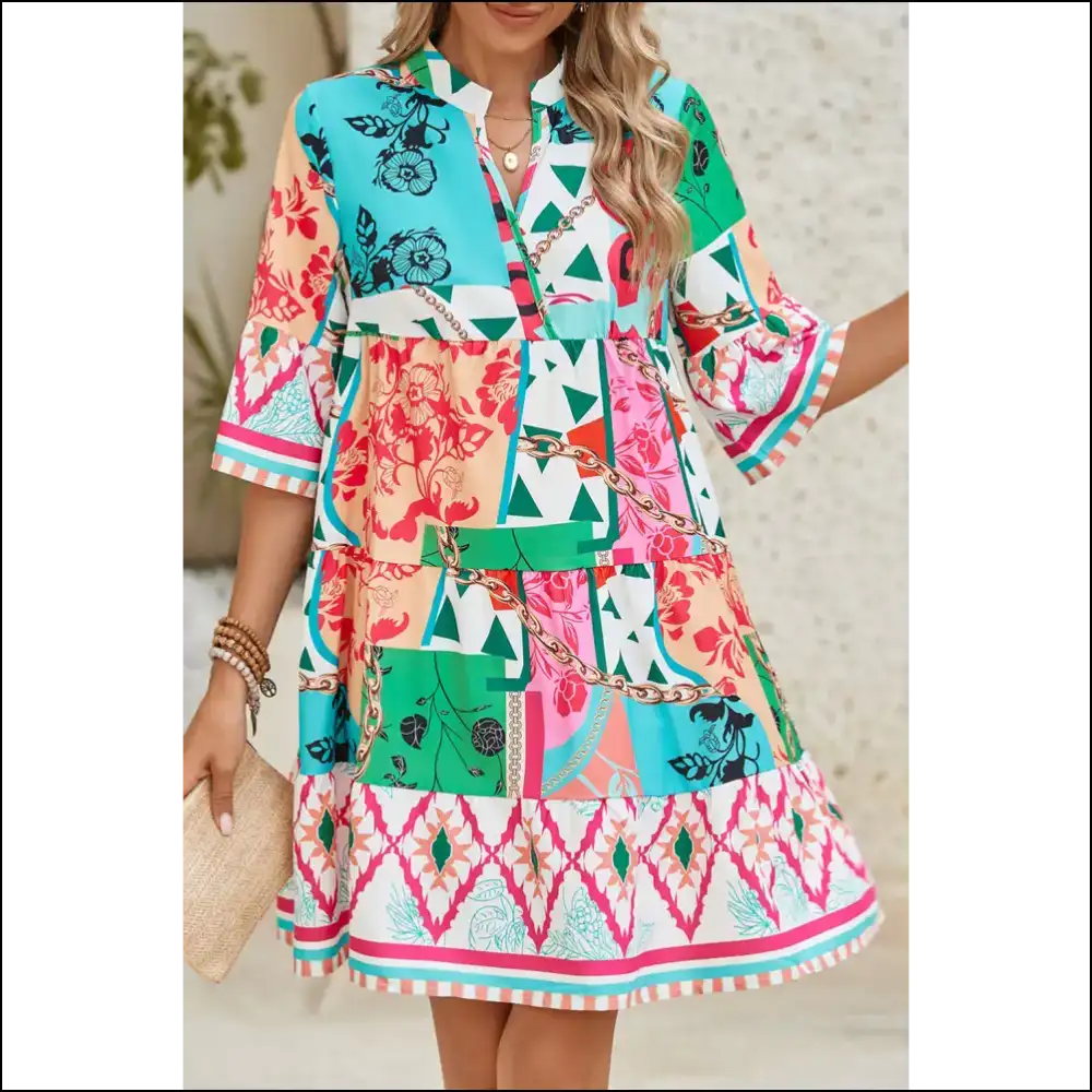 Boho Dress: Turning Heads Since Tuesday π Vibrant Abstract Print - Short Dresses on Sale Worldwide Shipping