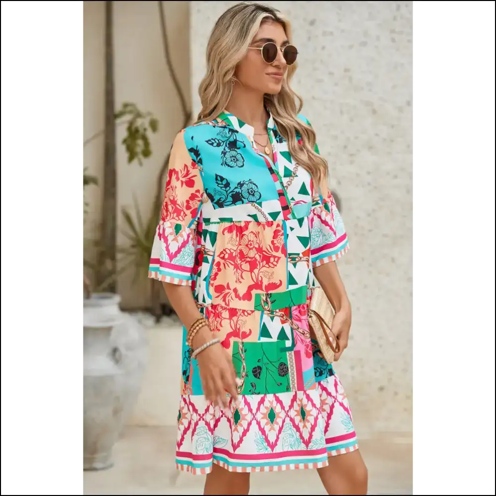 Boho Dress: Turning Heads Since Tuesday π Vibrant Abstract Print - Short Dresses on Sale Worldwide Shipping